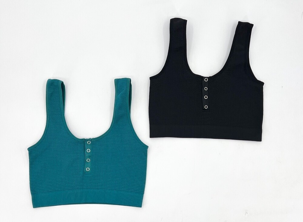 Colsie Tank Top Womens Set of two Small Black/Green Cropped Buttons Wide Strap